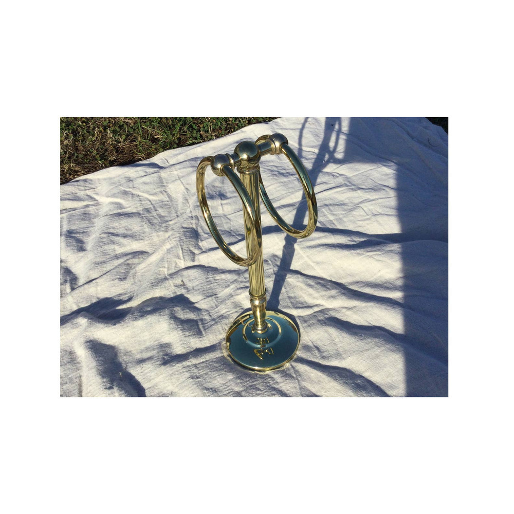 Vtg brass counter towel stand holder circle bathroom 12” gold farmhouse country - Picture 1 of 11